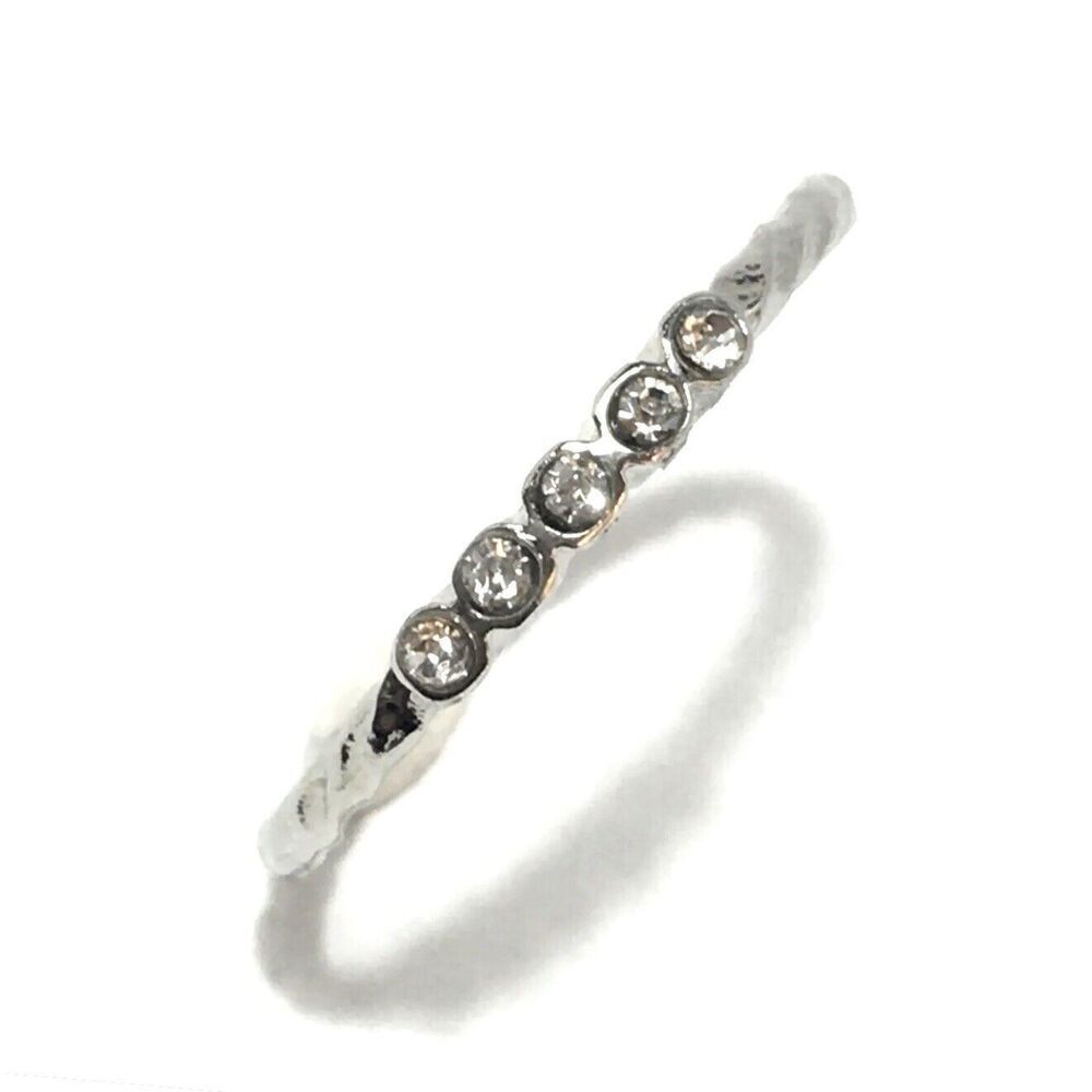 Vintage Ring Size 7.5 Silver Tone Twisted Band Rhinestones Dainty Minimalist